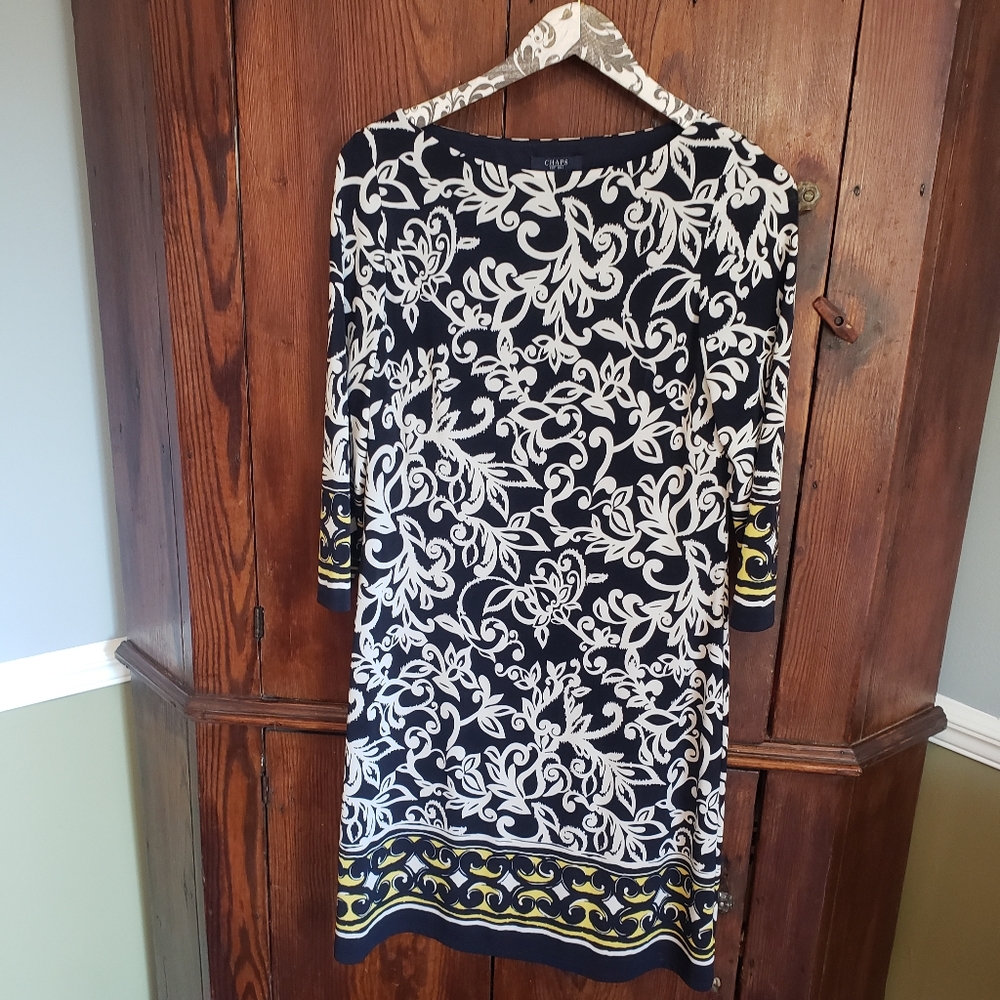 Chaps Navy, Yellow & White Floral Dress Size M
